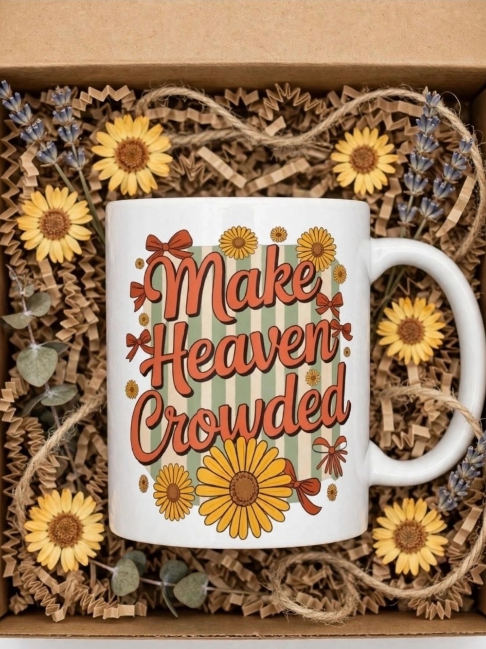 Make Heaven Crowded White Ceramic Mug with Orange Floral Design NWT Boutique